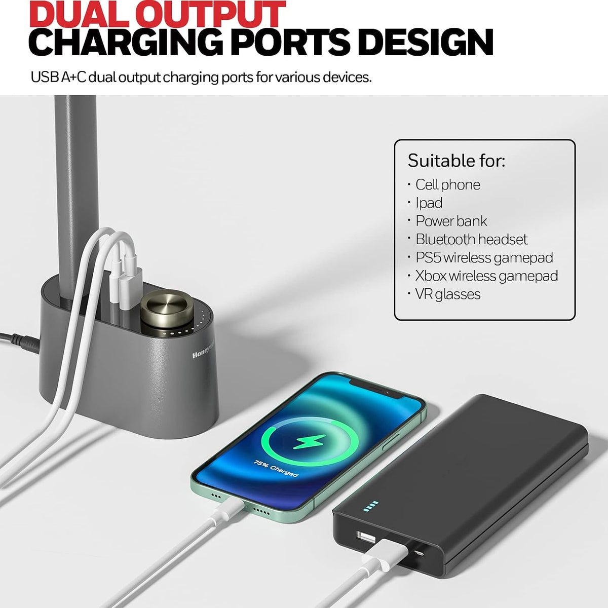 honeywell hwt-h01 led desk lamp, foldable & stepless showing dimensions