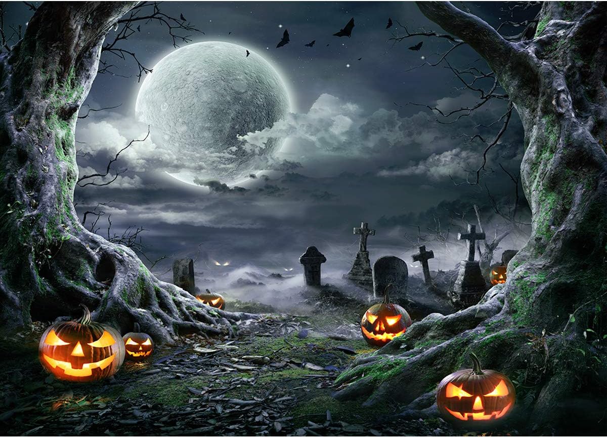 Halloween Backdrop for Photography Horror Background Scary Pumpkin Moon Backd...