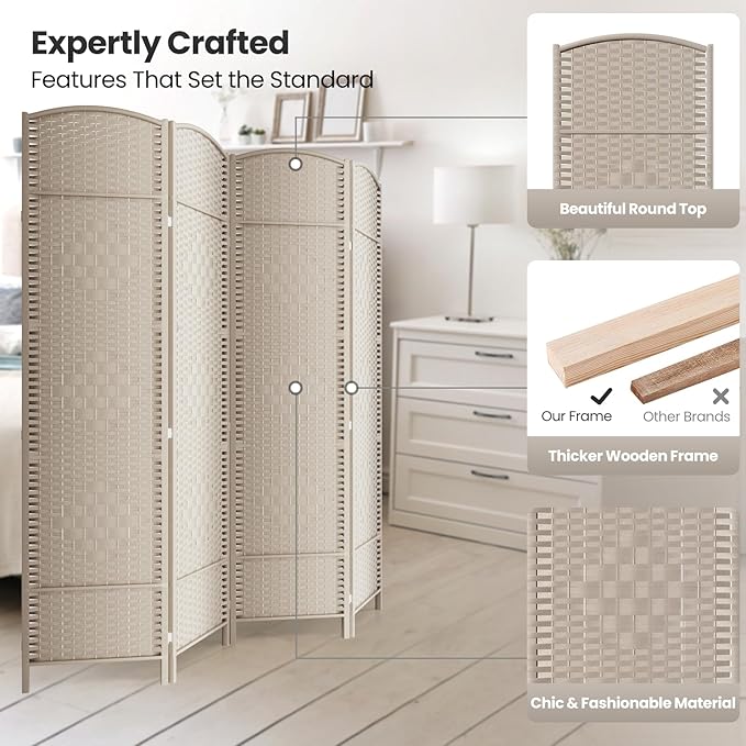 Cocosica 4 Panel Room Divider, 6Ft Folding Privacy Screen, Tall - Image 2
