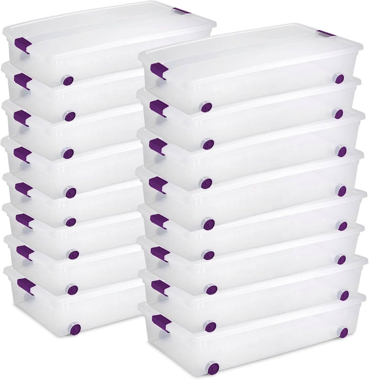 Sterilite 16-Pack 60 Quart ClearView Latch Box, Wheeled Underbed Organizer Bins