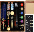 Junhartt Quill Feather Pen and Ink Set, Calligraphy Pen Glass Dip Pen and Wax by Junhartt