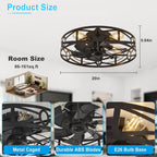depuley flush mount ceiling fan: 20" caged ceiling showing dimensions