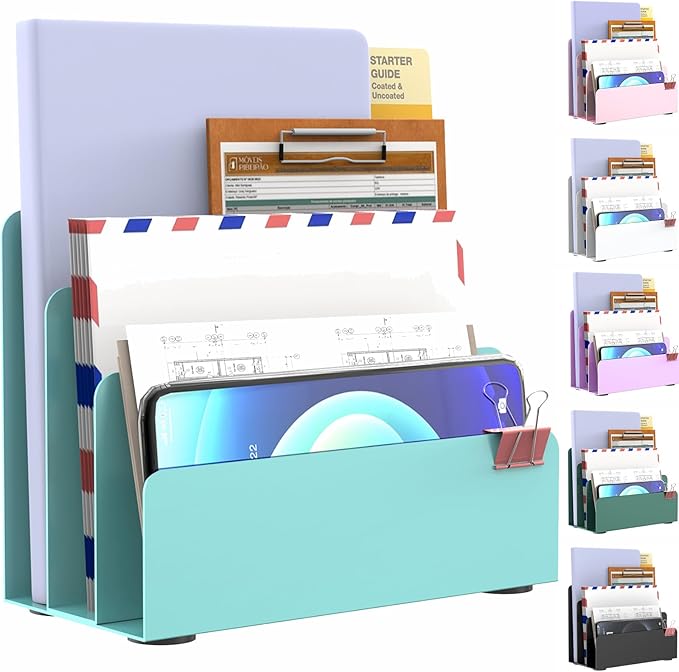 OUTIOE Mail Organizer Countertop, Small Desk File Organizer, Metal File Holder by OUTIOE
