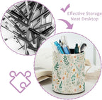 Leather Pen Holder for Desk Floral Leaf Pencil Cup Desktop Organizer Makeup - Image 4