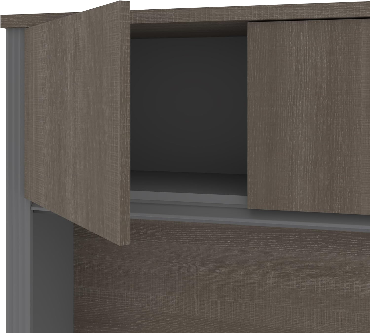 Bestar Hutch for Desk Shell, Bark Grey/Slate, Prestige +, 72W | 4 doors; built-in wire management; Coordinates with other storage pieces in the collection; Particle board construction