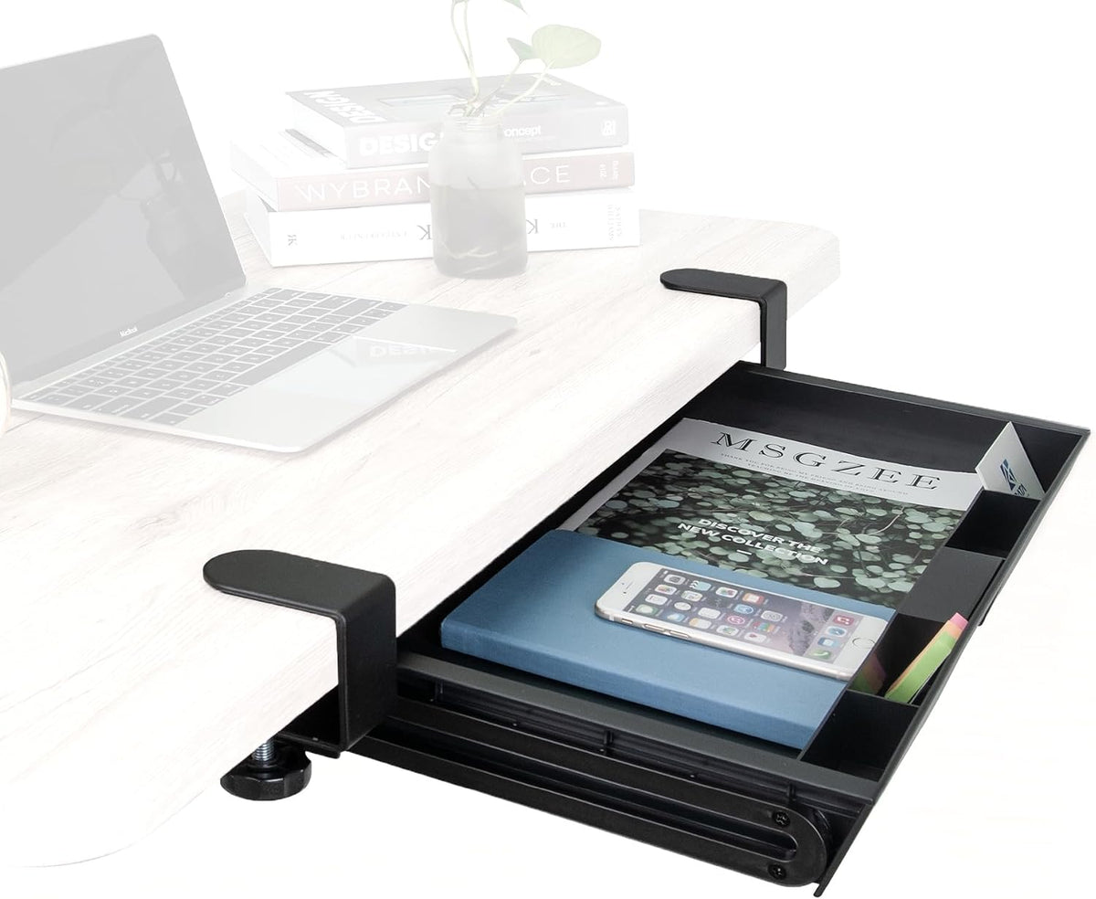 EHO Under Desk Slide-Out Storage Drawer, Large 20" x 11.8" Clamp-On...