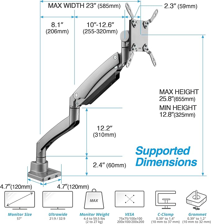 AVLT Single 17"-57" Super Ultrawide Monitor Arm - Image 2