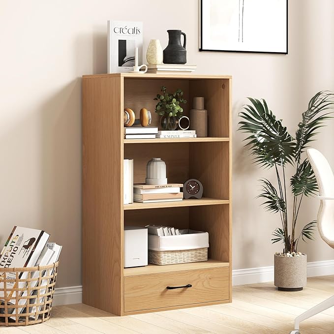 LOKO 4-Tier Bookcase with Storage Drawer, Modern Organizer Display Storage - Image 2