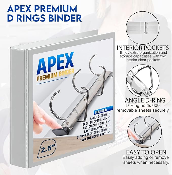 2 Pack of 2.5” Smooth Opening Angle D-Ring View Binders, Professional - Image 6