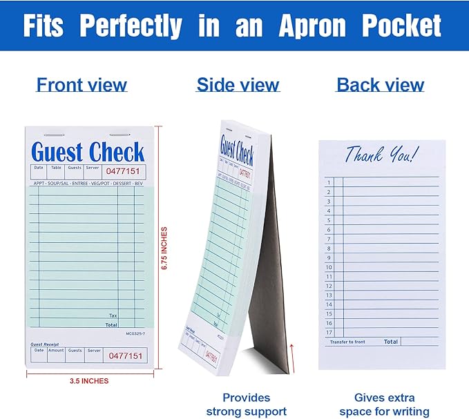 Methdic Guest Checks Server Note Pads 1000 Orders Waitress Notepad - Image 2