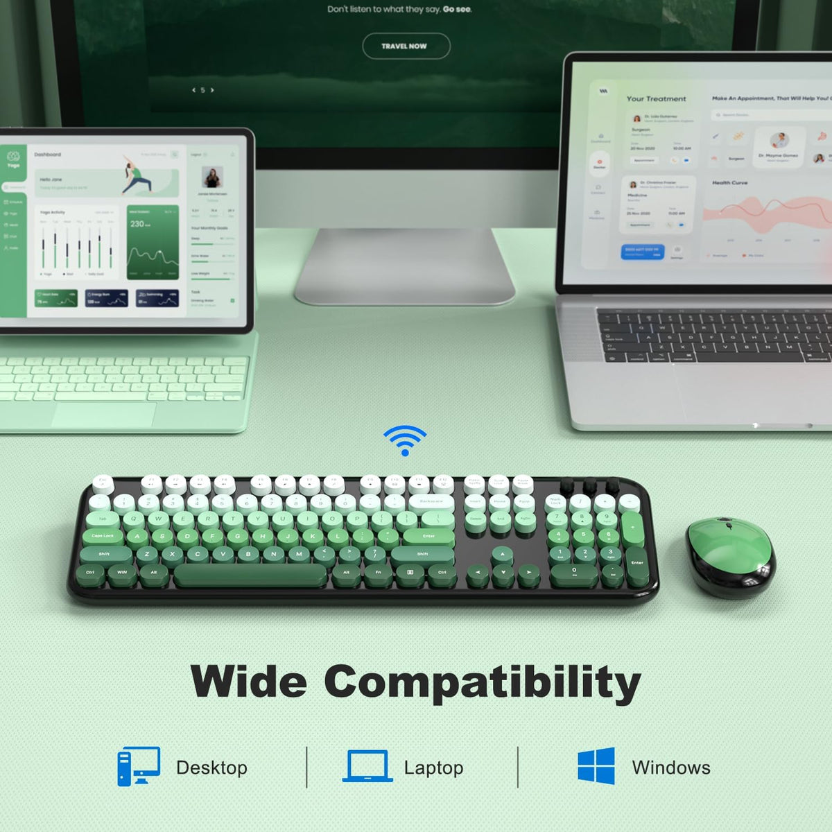 Wireless Keyboard and Mouse Combo, MOWUX Colorful Computer Full Size 2.4G Plu...