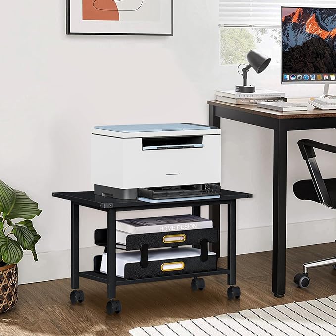 Lerliuo Under Desk Printer Stand, 2-Tier Industrial Mobile Printer Table - Image 2