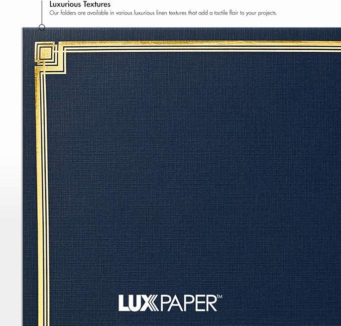 LUXPaper 9.5" x 12" Certificate Holders | Nautical Blue Linen | Embossed Gold - Image 5