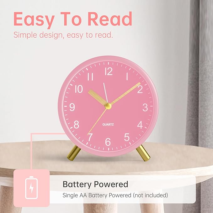Analog Alarm Clock, 4 inch Super Silent Non Ticking Small Clock - Image 3
