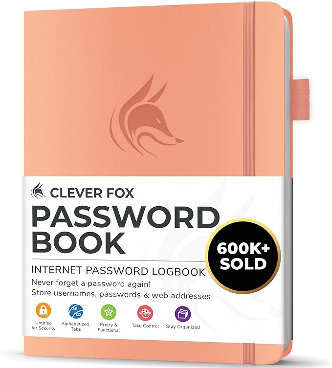 Clever Fox Password Book with alphabetical tabs. Internet Address Organizer by CleverFox