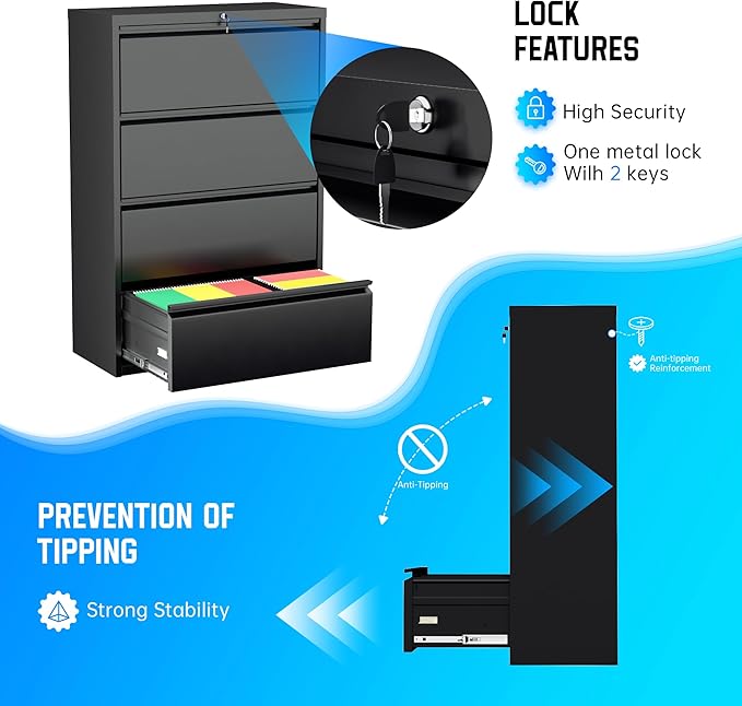 Greenvelly 4 Drawer File Cabinet, Metal Filing Cabinet - Image 6