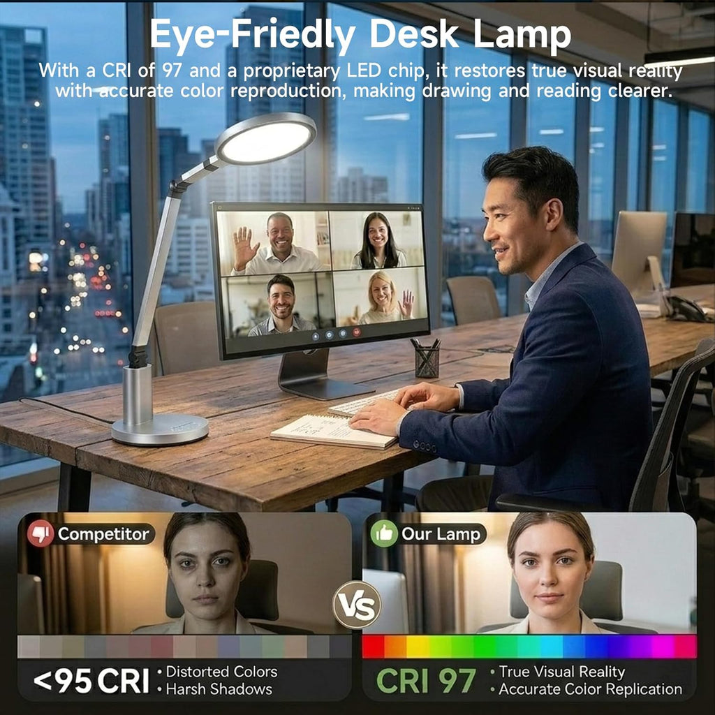 desk lamp for home office, eye-caring diffused table shown in use