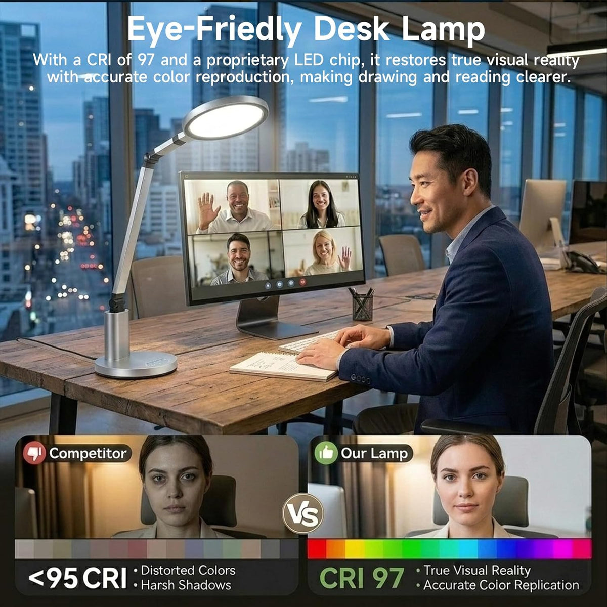 desk lamp for home office, eye-caring diffused table shown in use