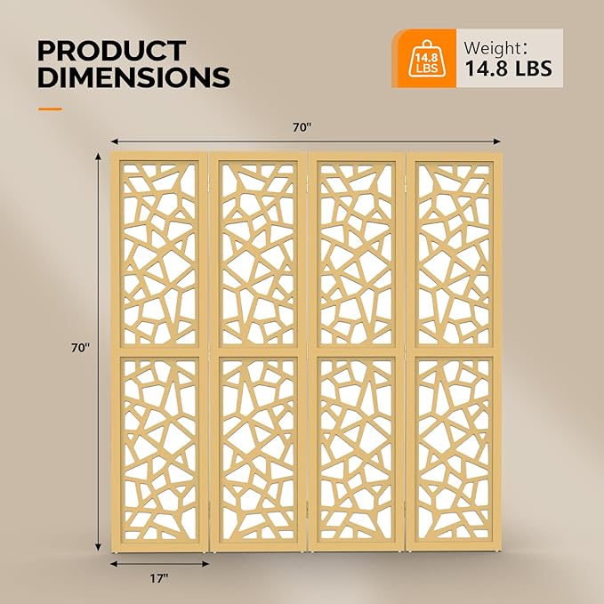 VINGLI 70'' H Room Divider, Non-Woven Fabric Privacy Screen, Indoor Partition - Image 3