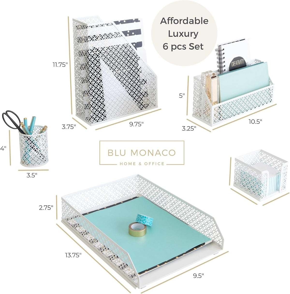 BLU MONACO | White Desk Organizer Set 6 Piece | Mail Sorter Organizer Counter...