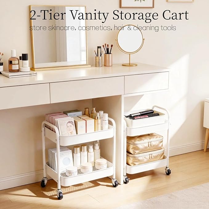 Ufriandz Under Desk Storage Cart 2 Tier Utility Rolling Cart - Image 5