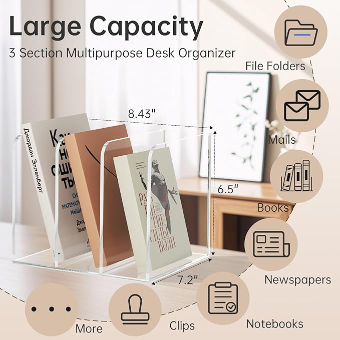 POCFOINY Acrylic Desk Organizer Book Organizer, Magazine File Holder, Vertical - Image 2