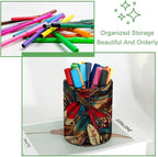 Leather Pen Holder for Desk, Colorful feathers Pencil Cup Desktop Organizer - Image 3