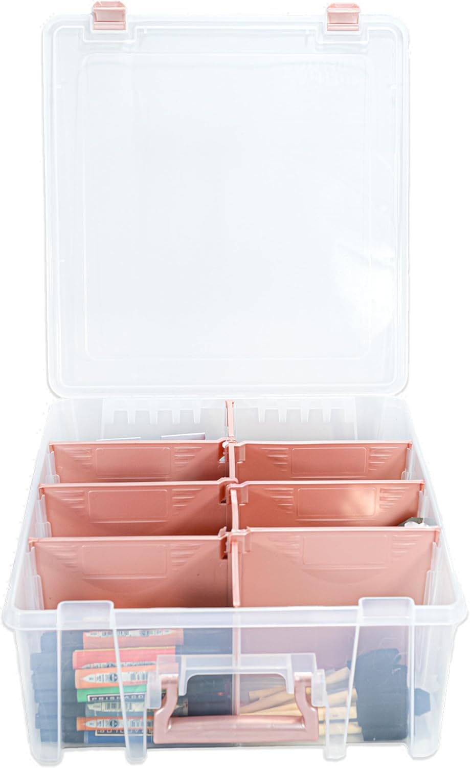 artbin super satchel double deep, 8-compartment box, rose on a desk or shelf