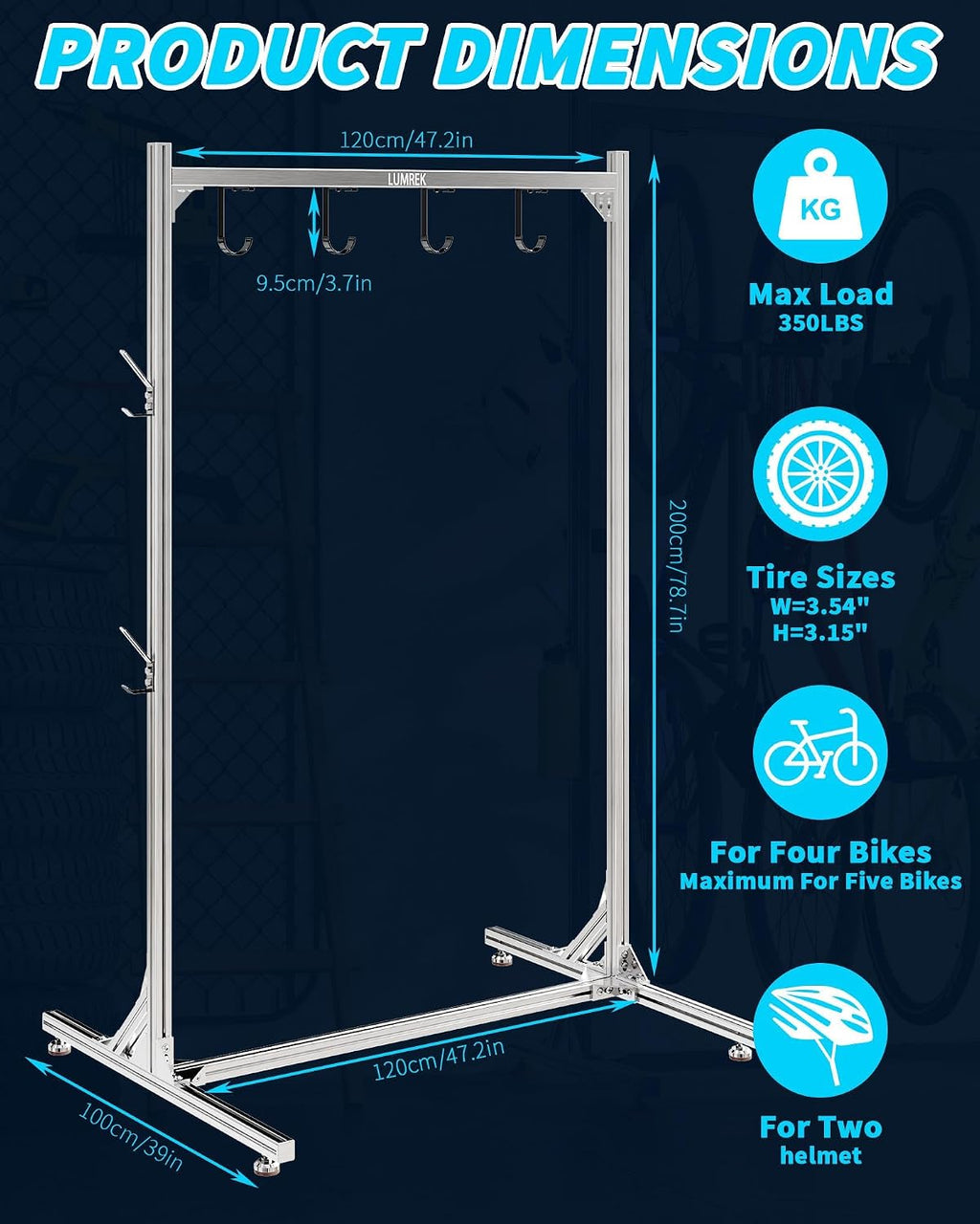 aluminum alloy freestanding bike rack for 4 bikes shown in use