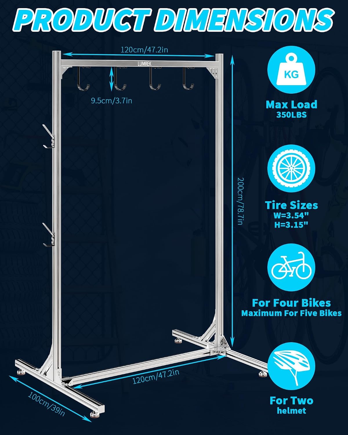 aluminum alloy freestanding bike rack for 4 bikes shown in use