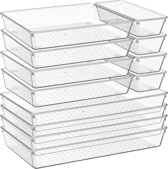 Criusia 12 Pack Large Clear Plastic Drawer Organizer Trays | MULTI-USE Acrylic by Criusia