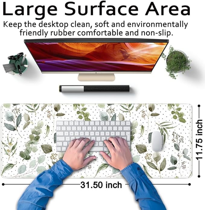 Green Mouse Pad Boho Desk Mat, Speckled Textured Greens Cool Aesthetical Mouse - Image 6