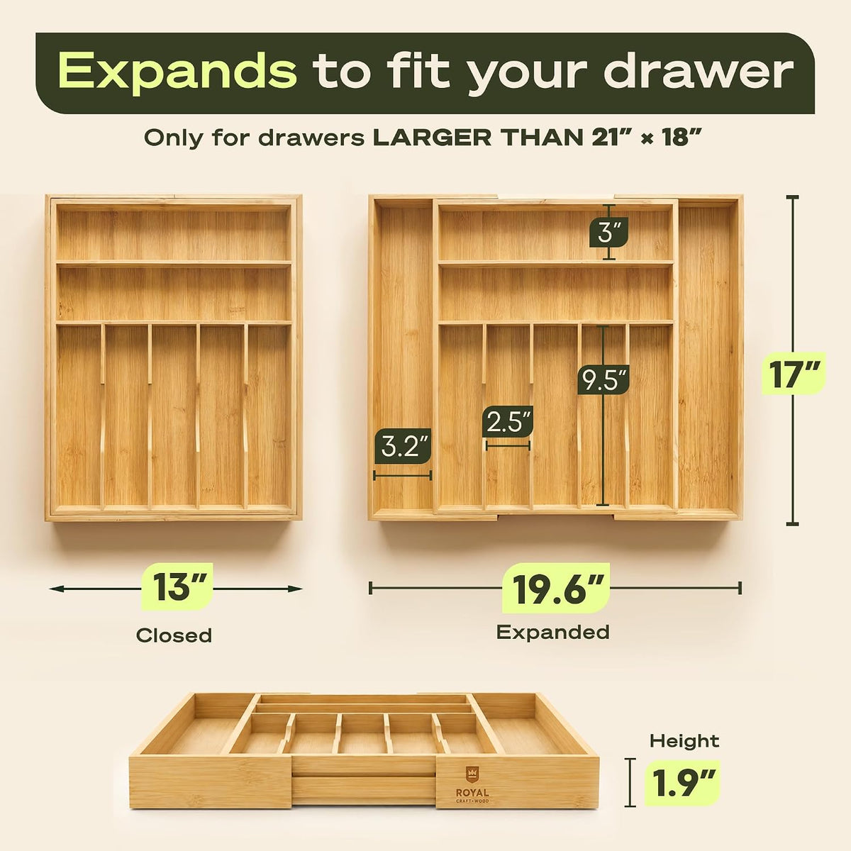 ROYAL CRAFT WOOD Luxury Bamboo Kitchen Drawer Organizer for Kitchen Organizat...
