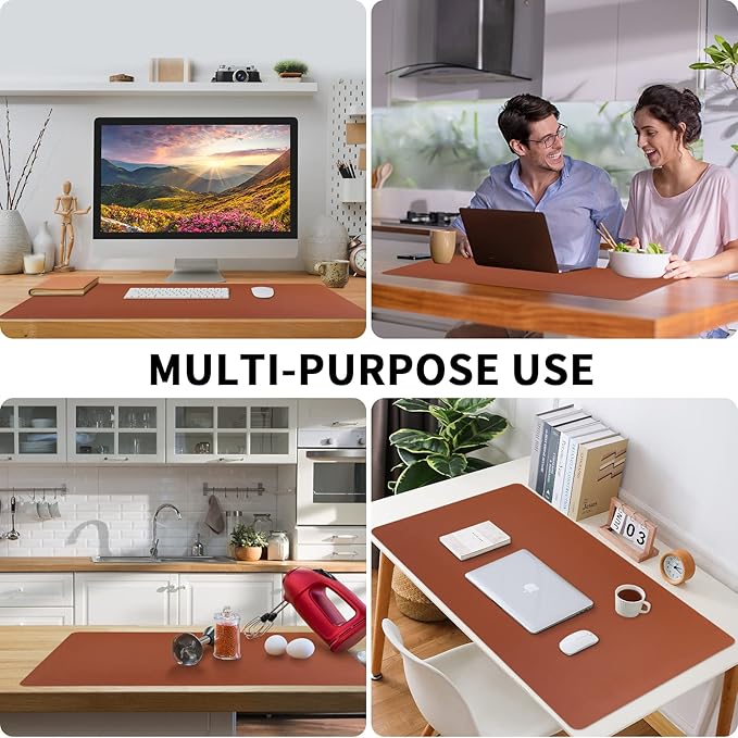 Bloss Brown Leather Desk Pad Protector, Office Desk Mat, Large Mouse Pad - Image 6