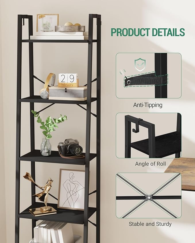 Hzuaneri Ladder Shelf, Bookshelf Bookcase, Freestanding Corner Storage Shelve - Image 3