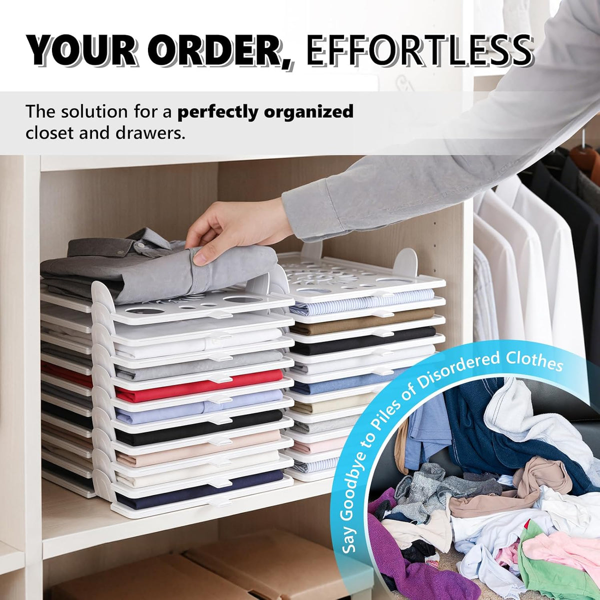 Accenter 10Pcs Stackable Closet Organizer & Shirt Folding Board Bundle