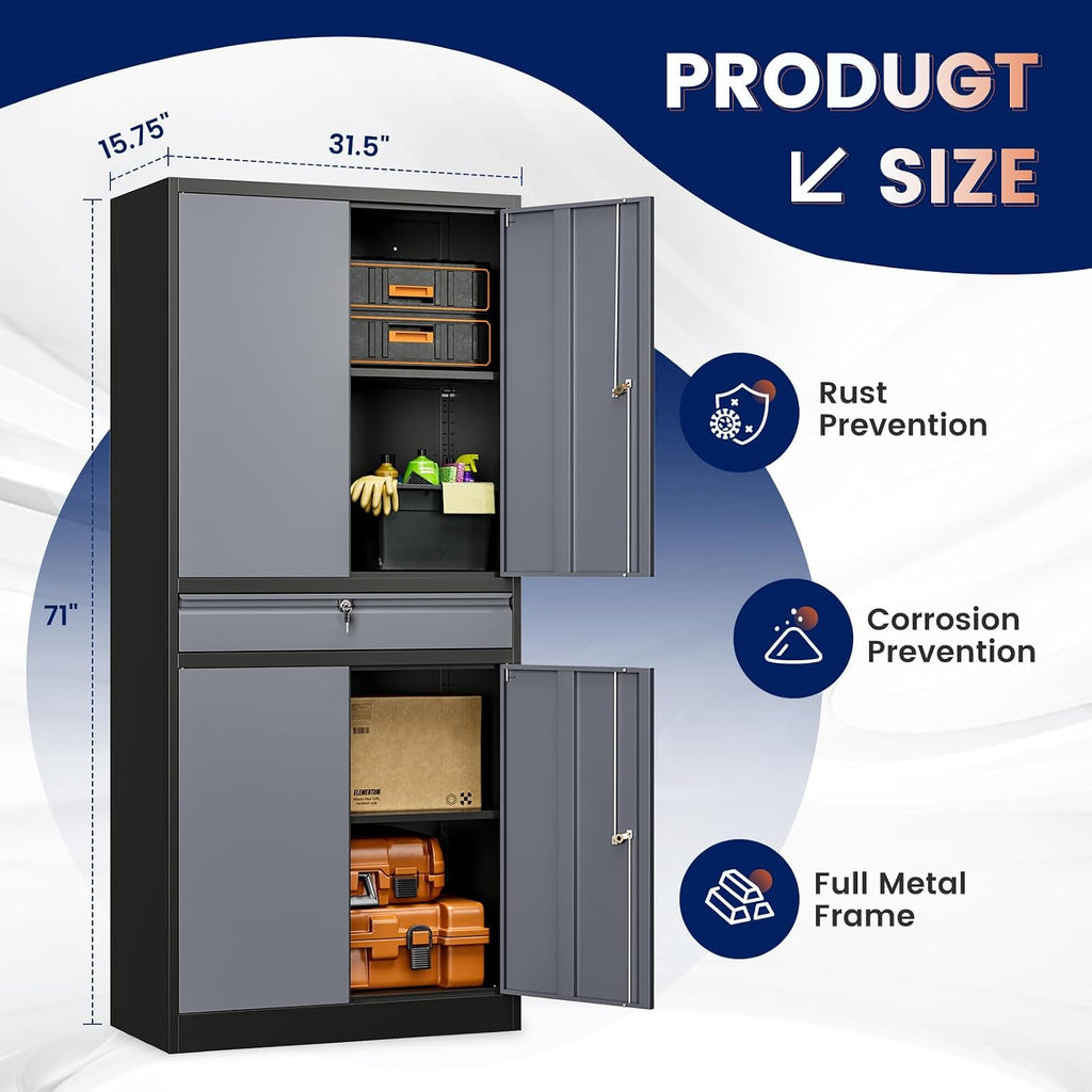 yizosh metal garage storage cabinet with locking doors, close-up detail