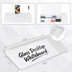 Glass Desktop Whiteboard with Wireless Charger & Storage, Desk Dry Erase Note - Image 3