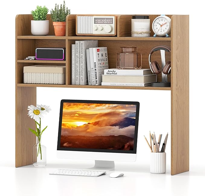 Tangkula Desktop Bookshelf for Computer Up to 32”, 37” Countertop Storage Hutch by TANGKULA