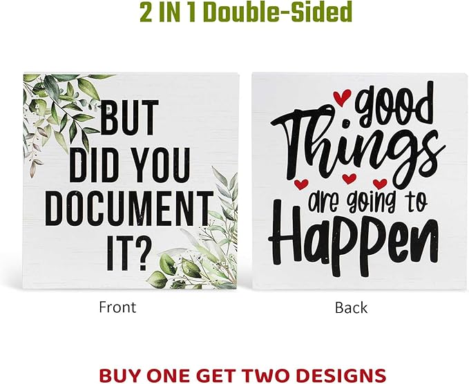 Double-Sided Wooden Box Sign, But Did You Document It Office Decor 2-in-1 - Image 2