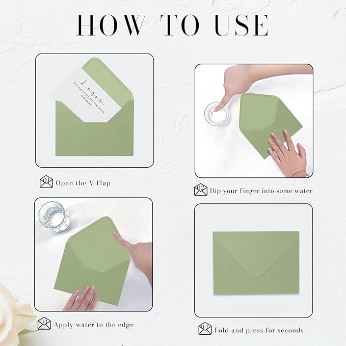 A7 Sage Green Envelopes 100 Pack, Goefun 5x7 V Flap Printable Envelopes - Image 3