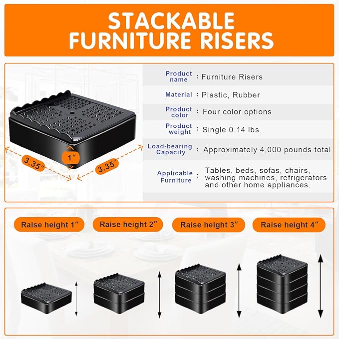 Furniture Risers, 8 Pack Bed Risers - Image 2