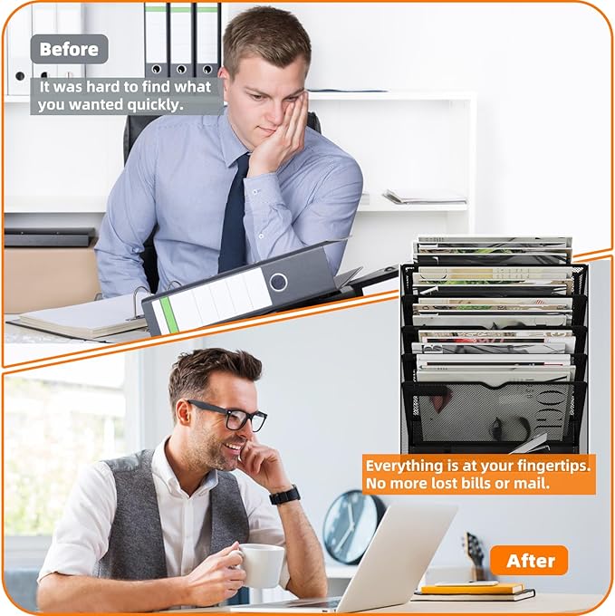 KZWKRG 6 Tier Magnetic File Holder, Large Capacity Mesh Hanging Wall Organizer - Image 5