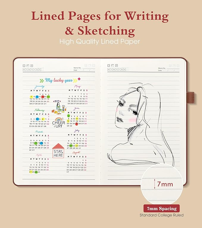 PAIBAS Lined Journal Notebook for Women Men, 160 Pages, A5 Hardcover Vintage - Image 3