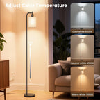 sibrille floor lamp with linen shade, dimmable tall shown in use