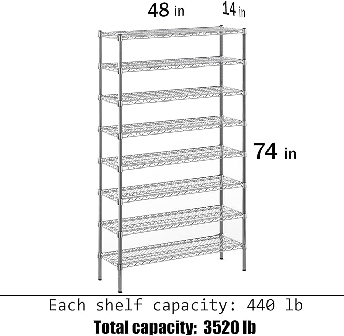 Regal Altair 14" Deep x 48" Wide x 74" Height Wire Shelving Kit | 8-Tier | NSF - Image 3