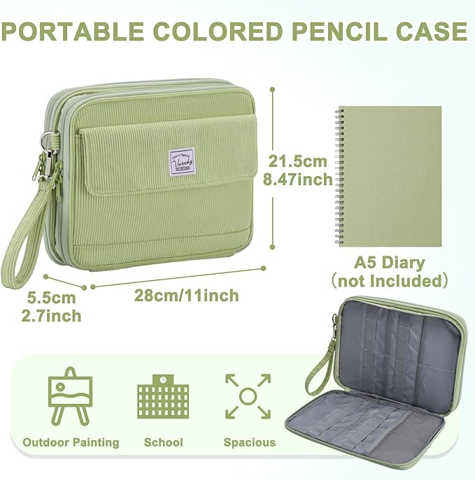 VASCHY Colored Pencil Case, Corduroy Large Pencil Pouch - Image 2