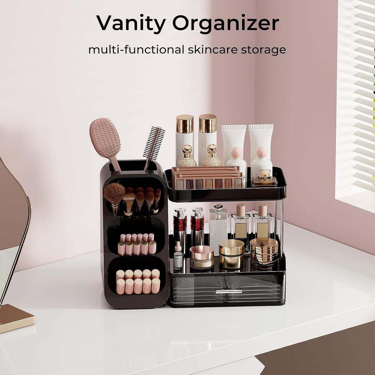 UFORU Makeup Organizer Countertop with Brush Holder for Vanity Bathroom