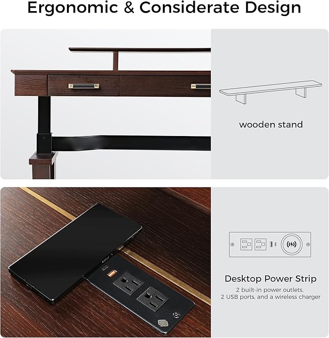 EUREKA ERGONOMIC Ark SWS Standing Desk, 63 inch Executive Desk w Drawers - Image 7