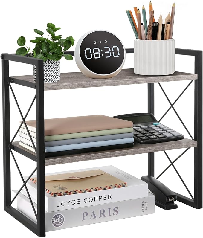 YINMIT Desktop Shelf Organizer, 2 Tier Office Shelves, Wood Desk Organizer by YINMIT